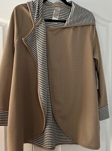 Chico's Zenergy Reversible Sweater Hoodie Sz 2 Beige & Gray White Stripe