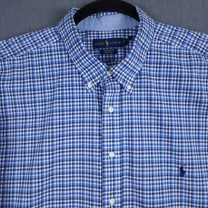 Ralph Lauren Baumwolle Stretch Hemd Herren 3XB Blau Gingham Kariert Langarm Knopf - Bild 1 von 11