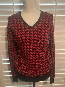 Suéter de algodón cuello en V Maus & Hoffman Pima rojo diente de sabueso talla grande - Imagen 1 de 4