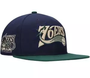 Philadelphia 76ers Fitted Hat Cap 7 3/8 Sixers Mitchell Ness Blue Green 40th HWC - Picture 1 of 14