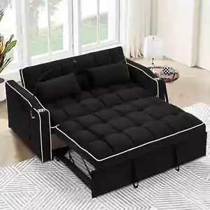 3 in 1 Pullout Convertible Sofa Bed w/USB Ports 55" Modern Velvet Sleeper Sofa - Picture 1 of 7