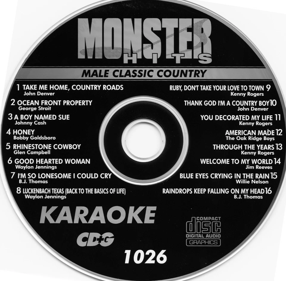 Clásico Hombre Country Monster Hits Karaoke CD+G #1026 Waylon Jennings, B.J.Thomas Foto 1 de 1