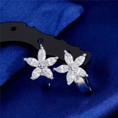 Marquise Cut Lab Created Diamond Engagement 14k White Gold Finish Gift Earrings - Image 1 of 4