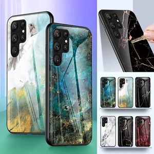 For Samsung Galaxy S24 S23 S22 S21 Shockproof Tempered Glass Marble Pattern Case - Picture 1 of 17