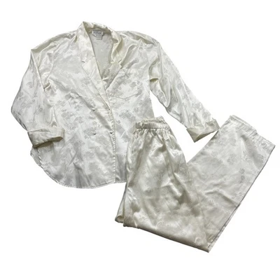 Conjunto de pijama Miss Elaine mediano marfil floral abotonado cintura elástica poliéster Foto 1 de 4