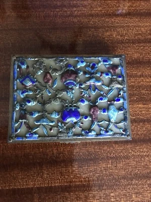 Antique Chinese Export Filigree Cobalt Blue Enamel Gilt Metal Box c1900 Jade - Image 1 of 4