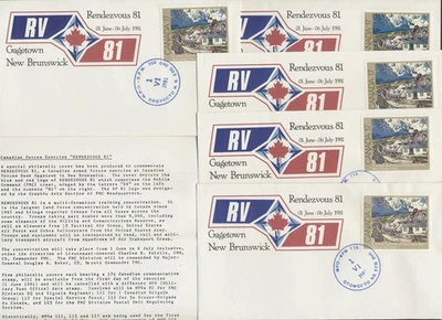 1981 Set of 5 Gagetown NB Rendezvous'81 Covers Military Postmarks + Leaflet - Image 1 of 4