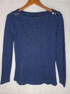 J. Crew Painter Tee Navy Blue Long Sleeve Gold Button Preppy Nautical Small - Picture 1 of 19