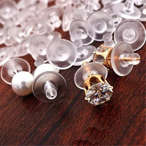 Anti Slip Stoppers 10 X Earring Backs Soft Ear With Pads Stud Plastic Rubber - Picture 1 of 11