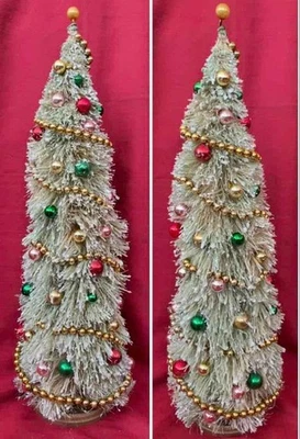 JUMBO VINTAGE 1950s 25" DECORATED BOTTLE-BRUSH CHRISTMAS TREE WITH GLASS BALLS - Image 1 of 4