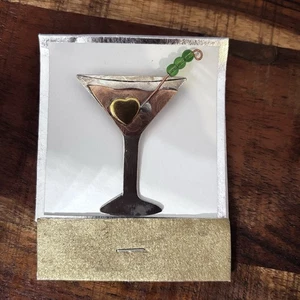 Sliver Tone Copper MARTINI Drink Cocktail Hand Made Brooch Pin Vtg 2”tall - Picture 1 of 6