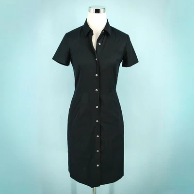 Theory Size 4 Black Timandra Collared Button Front Short Sleeve Cotton Dress - Image 1 of 4