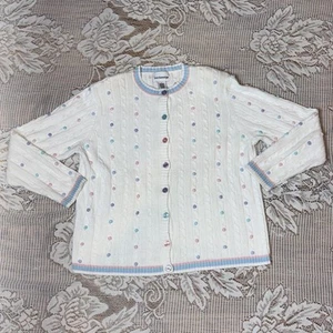 Vintage 90s Breckenridge White Polka Dots Pastel Easter Cardigan Sweater Small - Picture 1 of 17
