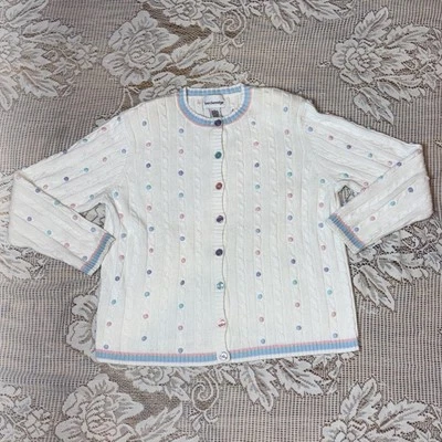 Vintage 90s Breckenridge White Polka Dots Pastel Easter Cardigan Sweater Small - Image 1 of 4