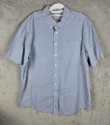 LL Bean Wrinkle Resistant Blue White Striped Button Down S/S Shirt Size XL-Tall - Image 1 of 4