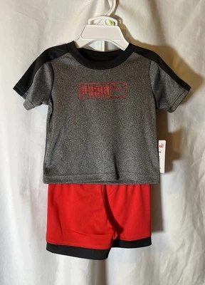 Conjunto de camiseta y pantalones cortos Puma para bebés y niños talla 0/3M rojo/gris traje de verano Foto 1 de 2
