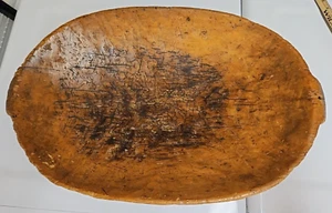 Large Antique Primitive Hand Carved Wood Dough Bread Bowl with Handles - Picture 1 of 11