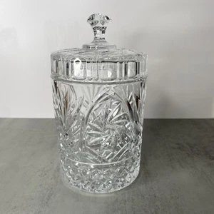 Vintage St George 24% Lead Crystal Biscuit Barrel Candy Jar & Lid 9” Tall - Picture 1 of 11