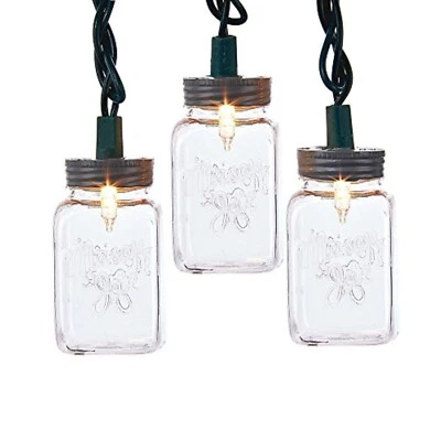 Kurt Adler UL 10-Light Clear Mason Jar Light Set - Image 1 of 4