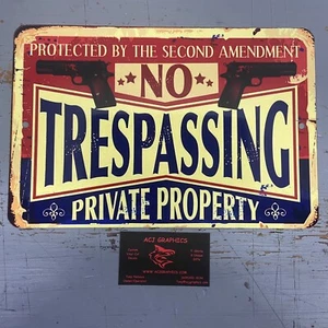 NO TRESPASSING THIS HOUSE PROTECTED BY 2ND AMENDMENT TIN SIGN MAN CAVE SIGN - Picture 1 of 4