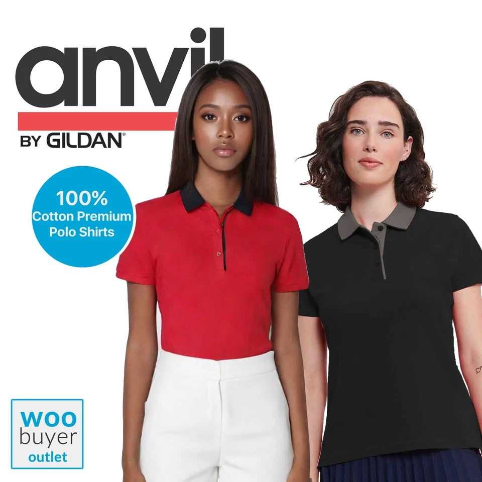Anvil Womens Double Pique Short Sleeve Polo Shirt 100% Cotton - S to XXL - Image 1 of 1