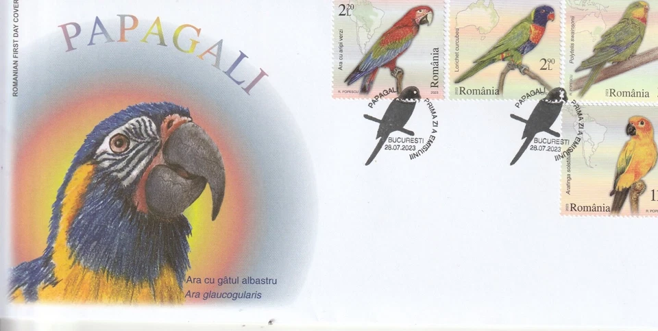 Rumanía 2023 CUBIERTA LOROS PÁJAROS PRIMER DÍA POST Foto 1 de 1