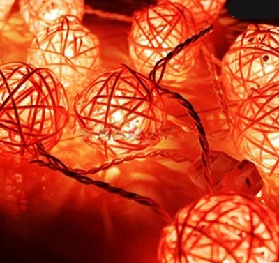 20 Bulb orange rattan ball light string LED 2 metre long battery party event - Image 1 of 4