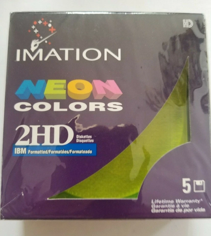  Imation Neon Colors 2HD 3.5" Floppy Diskettes 1.44 MB IBM Formatted  - Image 1 of 4
