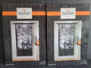2 Black Lace Halloween Curtain Panels  Home Door Decor Haunted House NOS - Picture 1 of 4