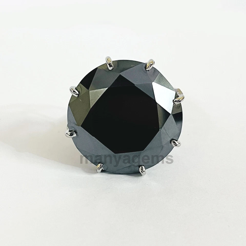 Certified 100 Ct Round Black Diamond Ring In 925 Sterling Silver For Gift - Image 1 of 4