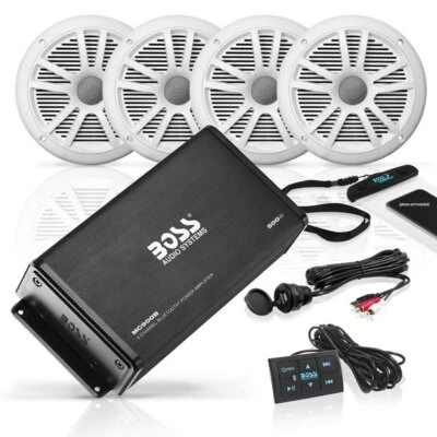BOSS® Audio Marine 4 Channel Amplifier, 4 Speakers, USB Cable, & Phone Pouch Kit - Image 1 of 4