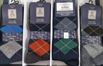 12 PAIA CALZE CORTE UOMO LANCETTI CALDO COTONE CALZA fantasia Rombi INVERNALE