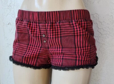 Shorts xadrez VICTORIA’S Secret vermelho preto lounge para dormir pequeno - Imagem 1 de 4