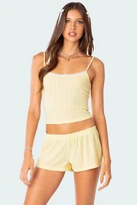 nwt edikted yellow lounge set pajamas pointelle pattern size xs - Picture 1 of 8