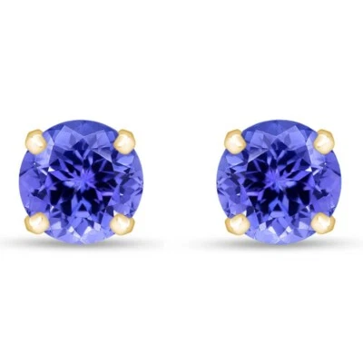 Aretes solitarios de 1 quilate de tanzanita azul simulada oro macizo de 10 quilates Foto 1 de 4