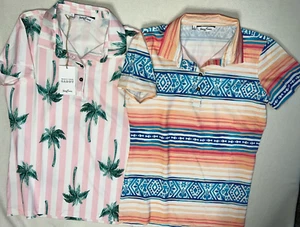 Lot 2 Women Sz Large NWT Kenny Flowers The Palmilla Beach Golf Polo Shirt Stripe - Picture 1 of 14