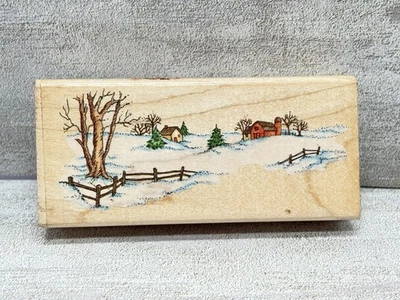 Stampendous - Escena de Invierno - Sello de Goma Madera N051 Granja Nieve Navidad Foto 1 de 4