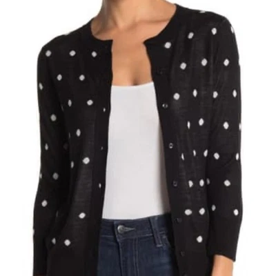 Halogen Crew Neck Front Button Cardigan Size XSmall NEW black white dots NEW xs - Image 1 of 4