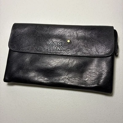De Colección MontBlanc Largo Cuero Negro Bolso sin asas Cartera Correa de mano Viaje Negocios Foto 1 de 4