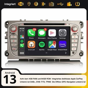 8-Kern Android 13 DAB+ Autoradio WiFi Navi 64GB Ford S/C-Max Mondeo Galaxy Focus - Bild 1 von 17