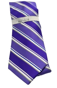 Perry Ellis Portfolio Horizontal Stripe Men's Necktie Purple/ White, OS - Picture 1 of 8