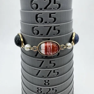 Krementz geschnitzter Skarabäus mehrere Steine und mehrfarbiges Armband Größe 7,25 - Bild 1 von 15