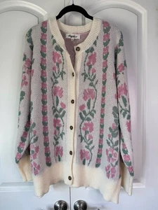 Cardi Haptics All For Love Jacquard Avorio Verticale Floreale Bottone 1X Cottage - Foto 1 di 11
