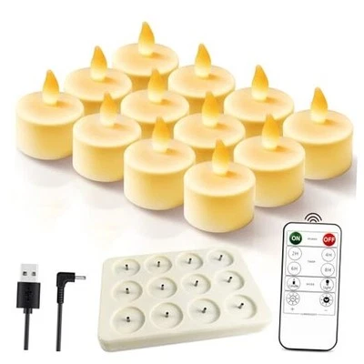Luces de té recargables velas sin llama, vela votiva parpadeante con control remoto  Foto 1 de 4