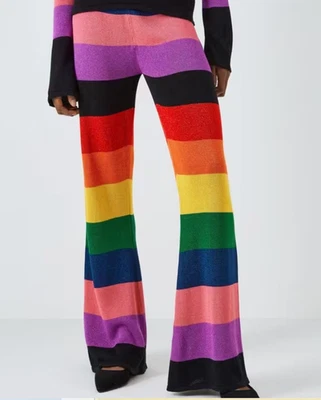 Pantalón tejido brillante a rayas arco iris OLIVIA RUBIN 'Ali' - X-grande - PVP £180 Foto 1 de 4
