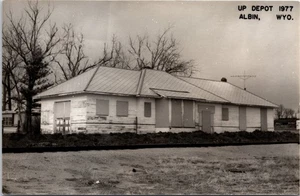 UP Railroad Train Station Depot Albin, WY Wyoming Postcard - Picture 1 of 2