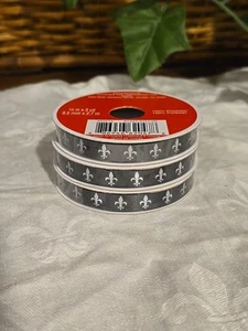 Craft Smart Ribbon Lot of 3 Fleur De Lis Black Silver 3/8 in x 3yd Ea Polyester - Picture 1 of 3