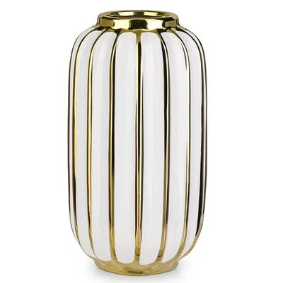 Jarrón de cerámica con linterna chapada en oro de 11,02 pulgadas flor decorativa de porcelana blanca Foto 1 de 4