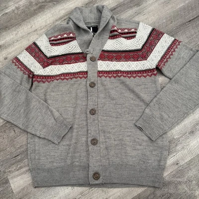 Cardigã Buffalo I Jeans Suéter Masculino XL Cinza Xale Vermelho Malha Natal Feriado - Imagem 1 de 4