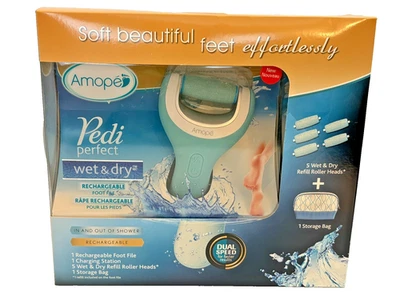 NEW Amope Pedi Perfect Wet & Dry Rechargeable Foot File w 5 Refill Rollers Bag - Image 1 of 4